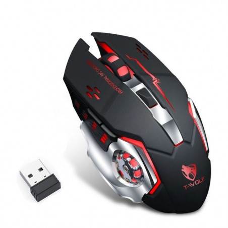 T-WOLF Q13 Souris de jeu Rechargeable Sans fil LED Rétroéclairé 3DP