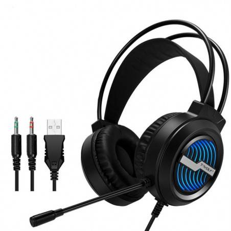 T-WOLF-H130 Microphone Casque de Jeux Filaire USB+ jack Avec LED RGB