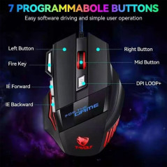 Souris Gamer Filaire T-WOLF M1 RGB - Noir